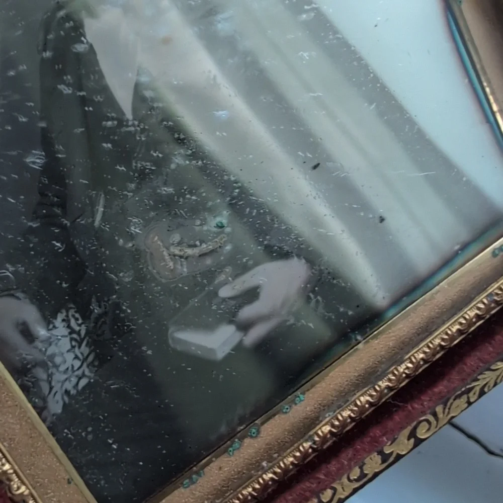 Daguerreotype of‎ a man with gilt framed glass mirror Antique Victorian 1800s
